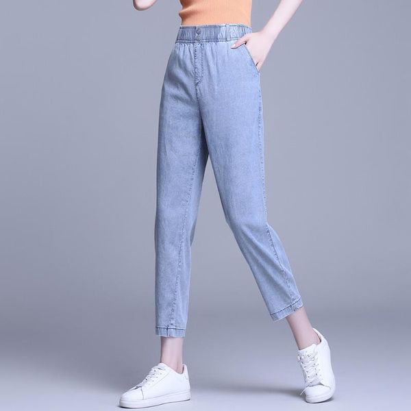 

women's jeans double button women high waist denim pants 2021 streetwear summer trousers female ankle-length harem, Blue