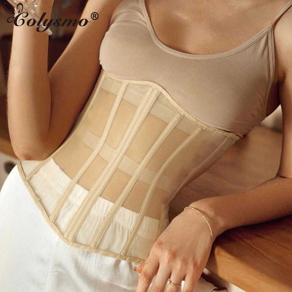 

colysmo mesh corset strapless see through hollow out slim fit backless lace up crop belt women fashion party wear 210527, White