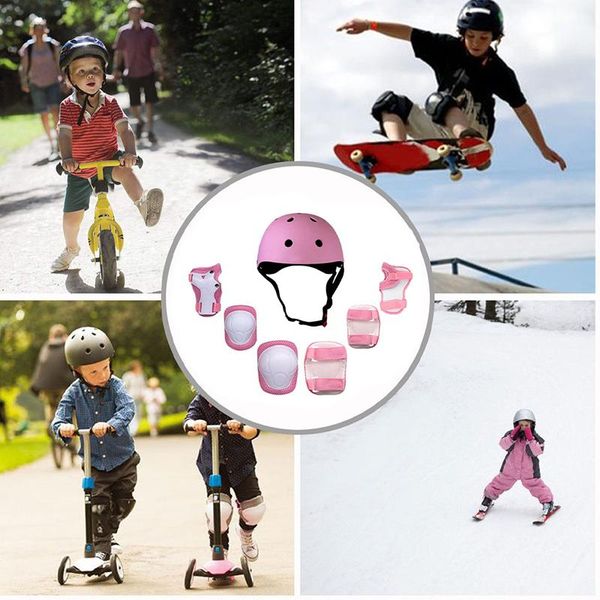 

child helmet knee pads elbow cuff wrist kid's protective gear set &, Black;gray
