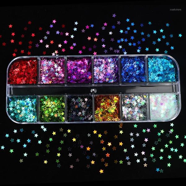 

holographic sacred five-pointed star sequins 3d laser pigment nail art glitter slices flakes decoration manicure diy accessoires1, Silver;gold