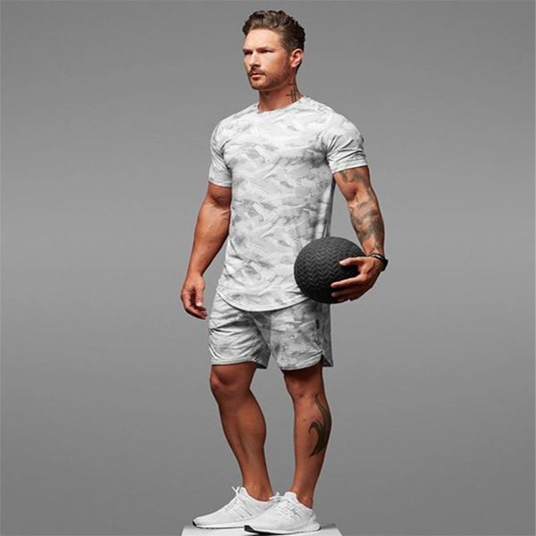 

men's tracksuits male tracksuit men fashion sporting suit t-shirt + shorts sets camouflage sweatshirt sweatpants mens brand fitness clo, Gray