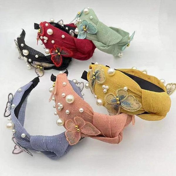 

hair accessories spring summer yarn butterfly pearl rhinestone knot hairband headband adult