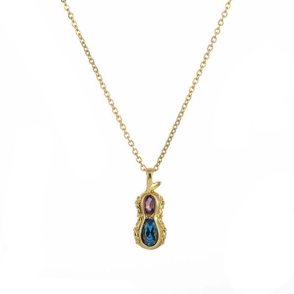 

trend cute crystal peanut pendant necklace for women stainless steel with charms clavicle chain jewelry gift necklaces, Silver
