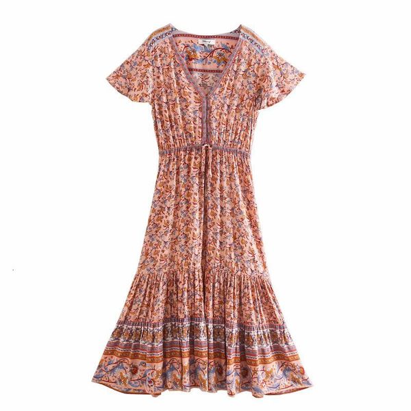

casual dresses women summer bohemian beach es boho fashion floral print v-neck short sleeve holiday style seaside casual party u8nh, Black;gray