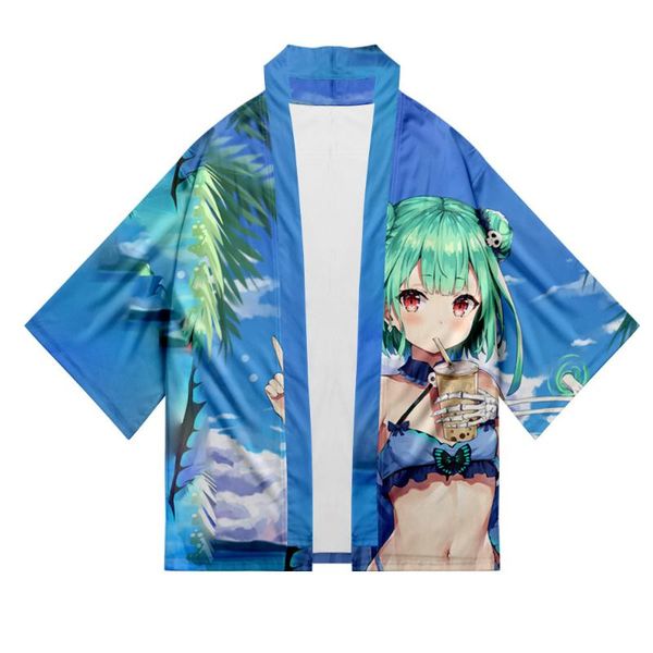 

ethnic clothing uruha rushia 3d print anime japanese kimono haori yukata cosplay women/men fashion summer casual short sleeve streetwear shi, Red