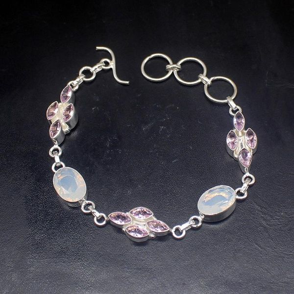 

link, chain gemstonefactory jewelry big promotion single unique 925 silver white opal amethyst lady women charm bracelet 21cm 20213312, Black