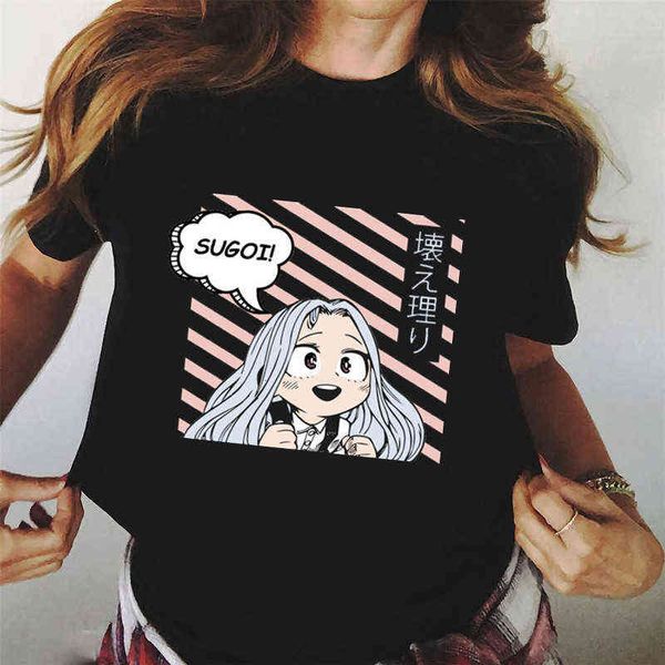 My Hero Academia T-Shirt Frauen drucken japanisches Anime-T-Shirt Kurzarm Harajuku Grafik schwarze T-Shirts lässige weiße Frauenkleidung G220228