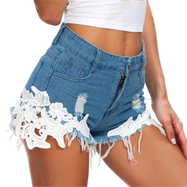 

summer women's shorts jeans female fashion denim for women blue high waist lace girls, White;black