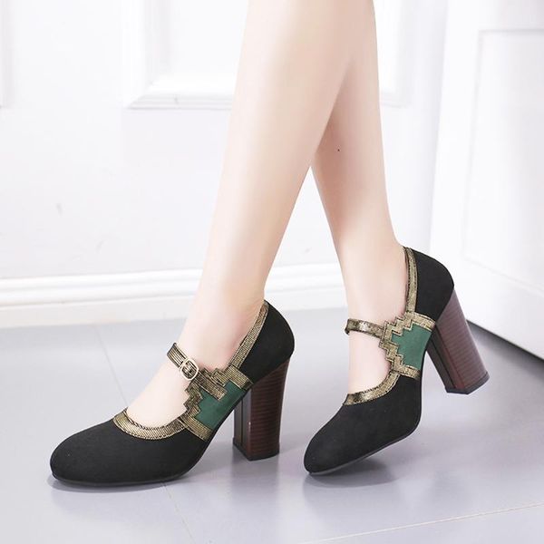 

dress shoes rimocy plus size 35-43 high heels women pumps 2021 spring fashion thick ankle strap woman comfy office working, Black