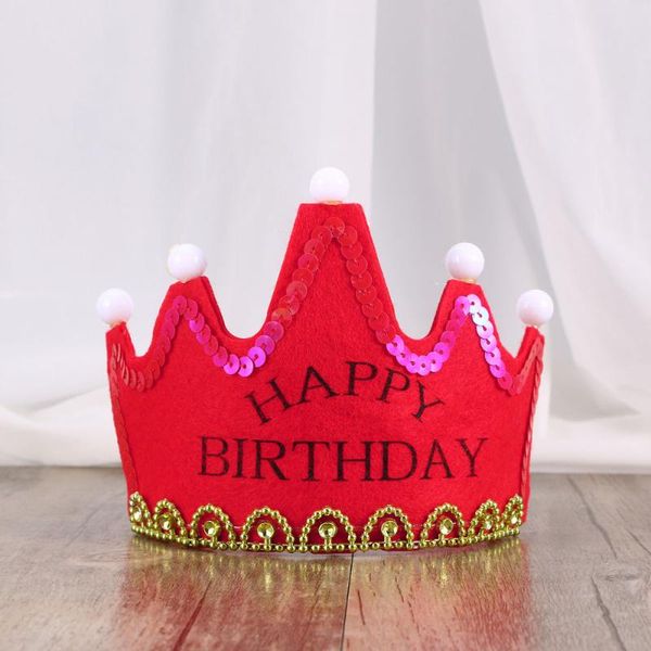 

party hats led light birthday crown king caps for kids ) - red color