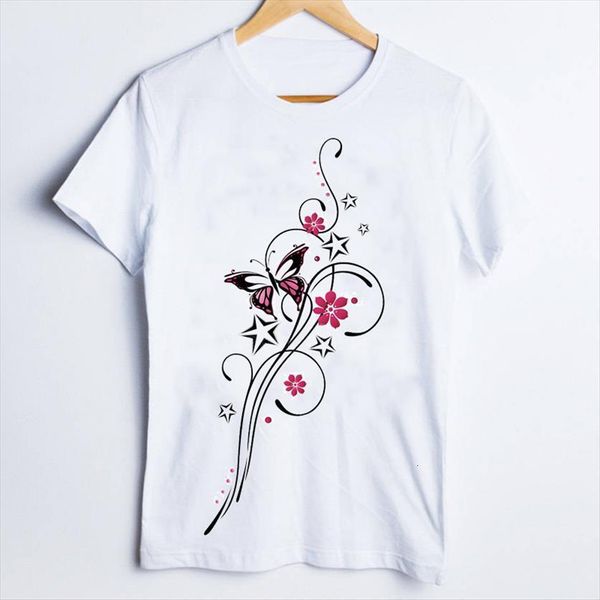 

tees print cartoon butterfly women elegant cute short sleeve clothes clothing female t shirt, White