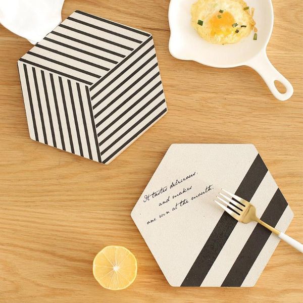 

mats & pads pot holder creative hexagonal stripe letter pattern trivet mat wooden placemat spoon pad cup coffee kitchen supplies