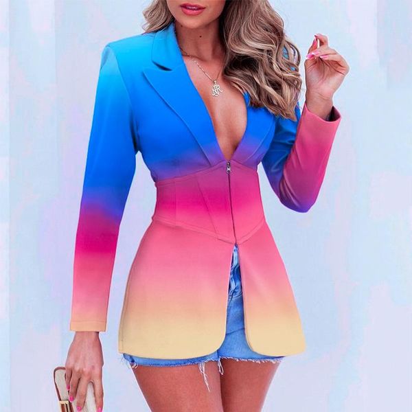 

women's suits & blazers casual hit color blazer coats for women notched long sleeve zipper jacket 2021 autumn female fashion office bus, White;black
