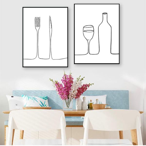 

paintings fork wall art canvas painting for kitchen home decor modular pictures nordic style printed poster line coffee red wine knife and