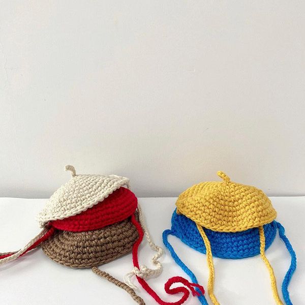 

berets 2021 arrive beret hats for kids children cute winter po props wool kintted artist long tassel keep warm, Blue;gray