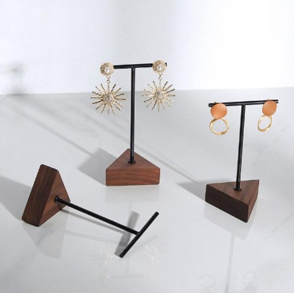 

jewelry pouches, bags 3pcs triple-cornered t-bar earrings shoot props walnut ornaments display stand, Pink;blue