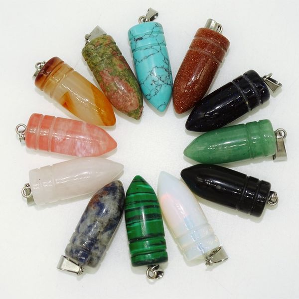 

fashion mixed natural stone carved bullet shape charms pendant for necklace making jewelry 25x10mm mki, Bronze;silver