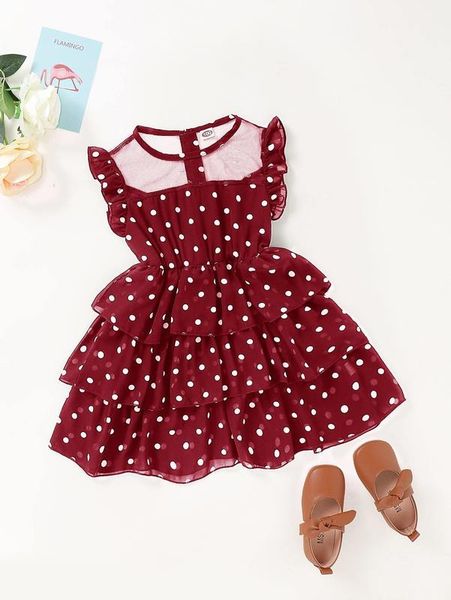 

toddler girls mesh yoke polka dot tiered layer dress she, Red;yellow