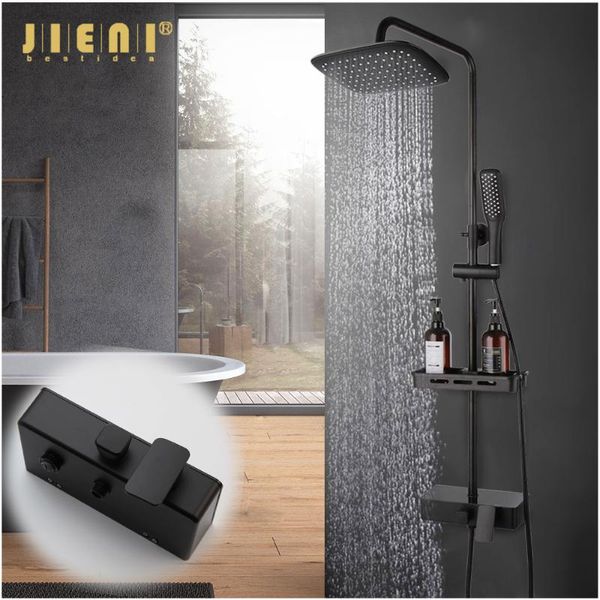 

matte black bathroom bathtub shower faucet wall mounted rainfall 8 inch round head dual handles mixer set sets