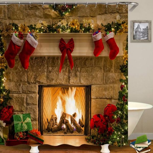 

72x72 " christmas trees shower curtain holiday year curtains for xmas waterproof style snowflake snowman bell with 12