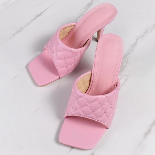 

slippers multicolor large size 35-42 women shoes candy color fashion high heels square check spring and summer heel sandals, Black
