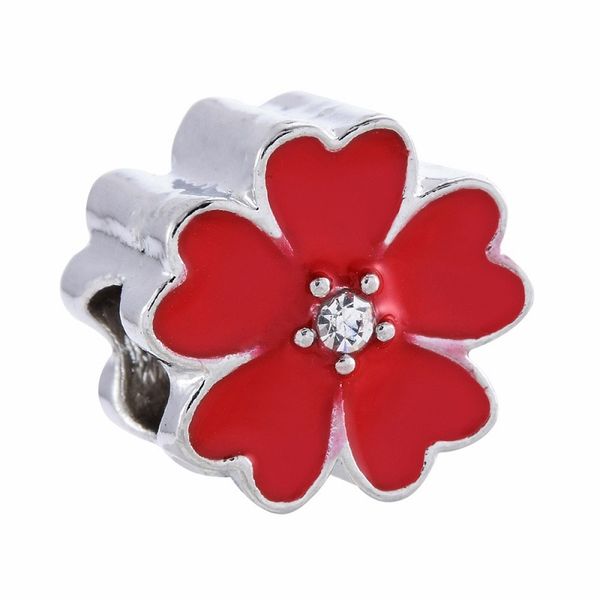 

fit pandora charm bracelet european five petals flower enamel silver charms beads diy snake chain for women bangle necklace jewelry, Black