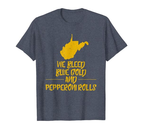 

we bleed blue gold pepperoni rolls west virginia tshirt, White;black