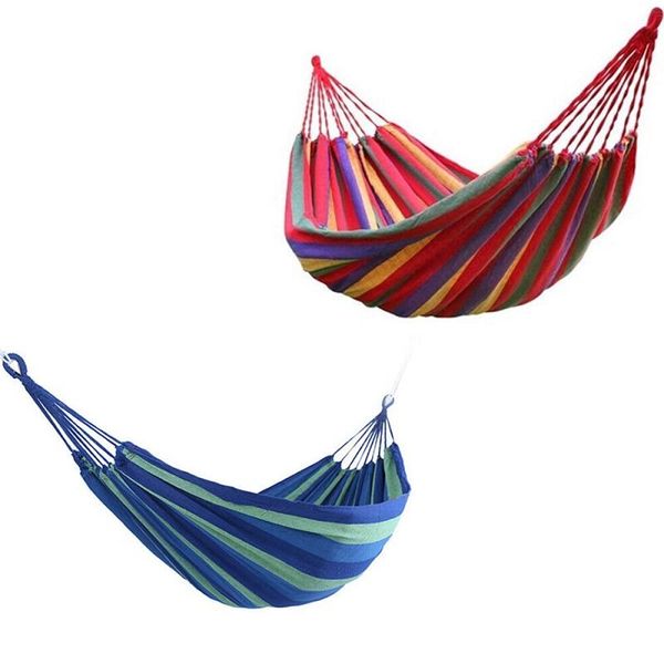 

camp furniture portable hammock outdoor garden sports home travel camping swing canvas stripe hang bed blue and red available