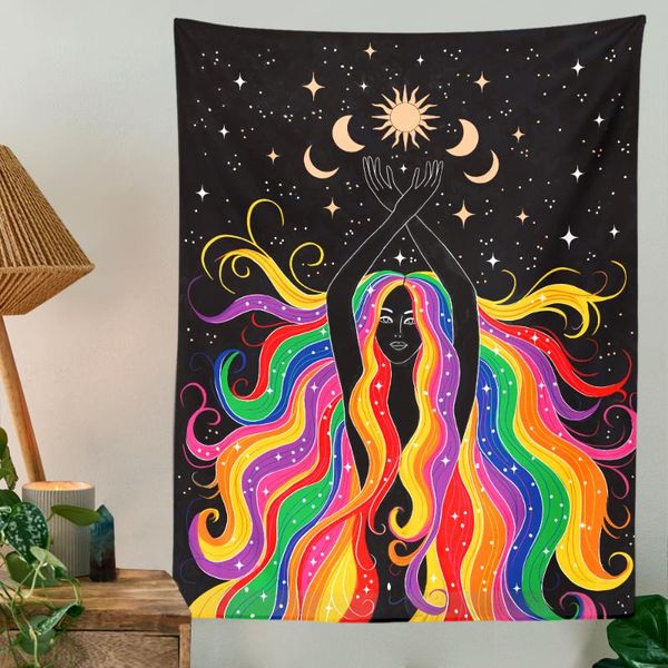 

tapestries rainbow girl wall tapestry moon starry hanging bedroom dorm home decor blanket