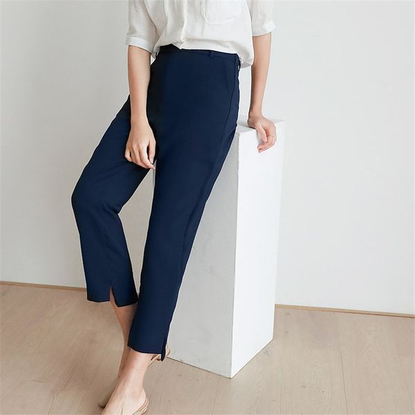 

slender straight high waist split pants large size slim ol vintage streetwear all match solid ankle length 210421, Black;white