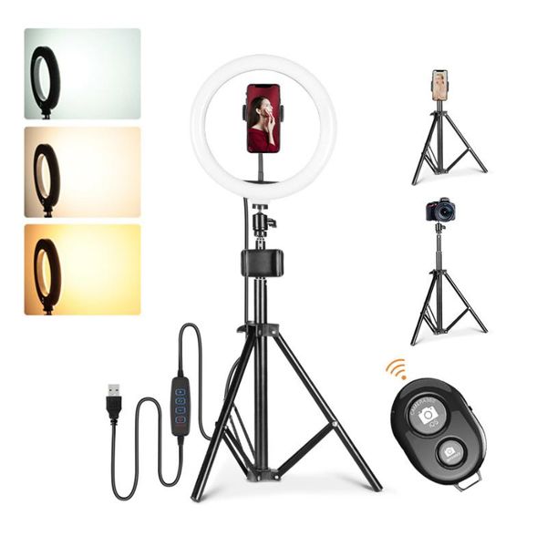 

selfie ring light 10 inch with tripod phone holder round lamp for youtube tik tok studio pographic lighting make up led flash heads