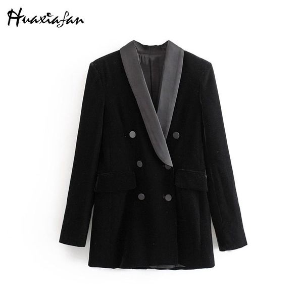 

women's suits & blazers huaxiafan blazer black women long sleeves double breasted button female jackets casual autumn winter outerwear, White;black