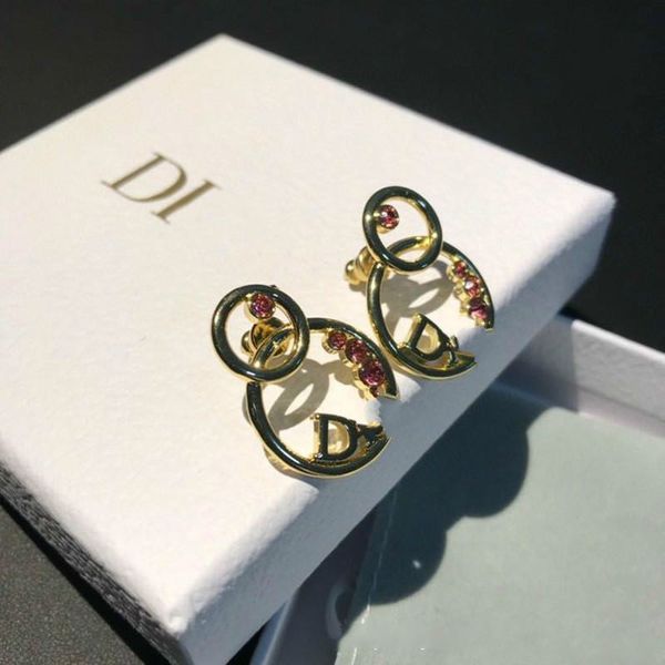 

2021new color diamond double ring letter earrings women's net red fashion letter earrings, Golden