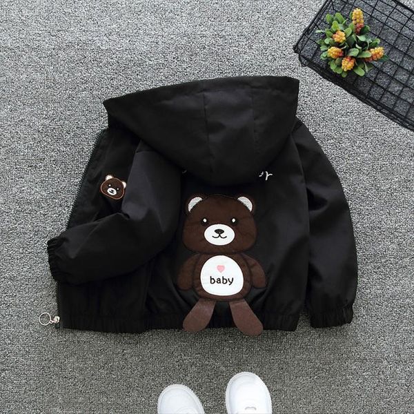 

1 2 3 4 5 6 years baby boy jacket cartoon bear hooded windbreaker coat zipper fashion spring autumn girls, Blue;gray