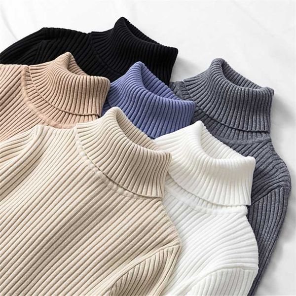 

women casual turtleneck knitted sweater lady winter warm fashion korean harajuku elastic long sleeves solid pullovers sweater 211123, White;black