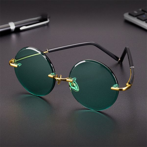 

design glasses glass sunglasses male dark green ladies sun glasses for men rimless round oversized big large anti scratch lens js5f, White;black