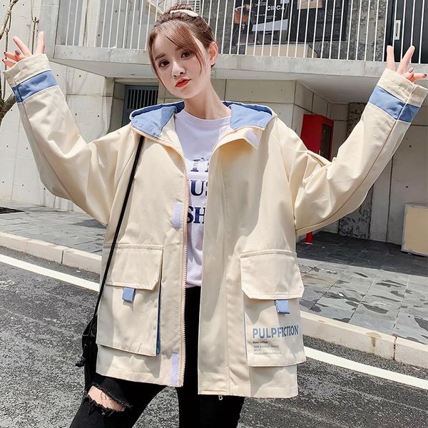

women's jackets women clothes tooling jacket female spring and autumn harajuku hooded loose baseball uniform student, Black;brown