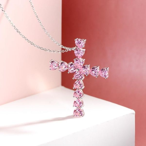 

bangle shipei 2021 cross pendant female 925 silver chain inlaid heart-shaped 5 * high carbon diamond necklace +, Black