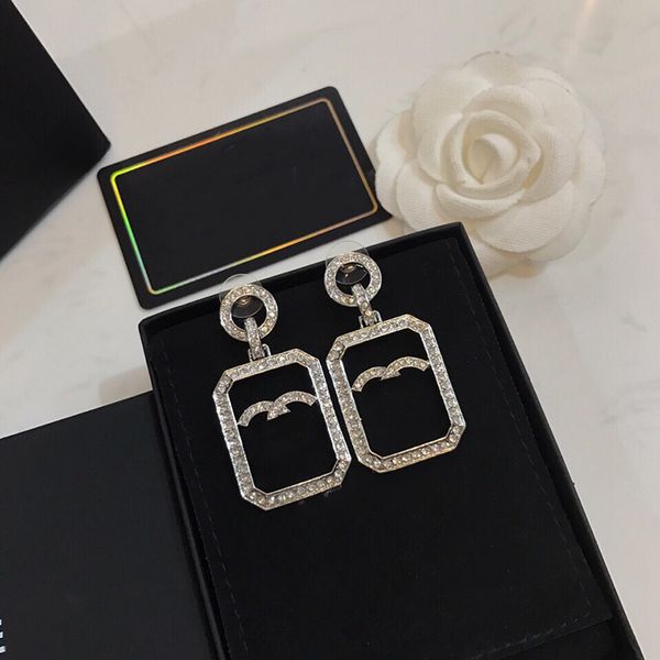 

stud designer earrings brand double letter logo square wine bottle earring handmade micro inlay fashion collocation l0-001, Golden;silver
