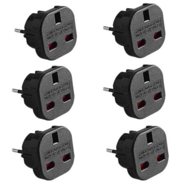

smart power plugs travel adapter uk to eu black plug 2 pin pack of 6 (eu plug)