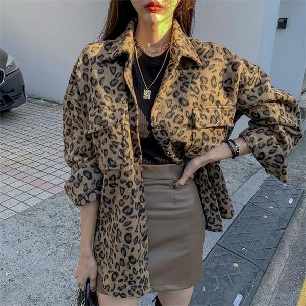 

women's jackets leopard spring autumn vintage jacket plus size casual female coat winter for woman clothes elegant wool outwear, Black;brown