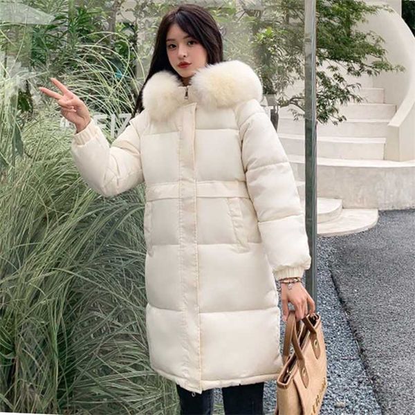 

winter women loose long jacket casual thick warm mid-long hooded parkas jackets female pockets snow coats 211018, Black