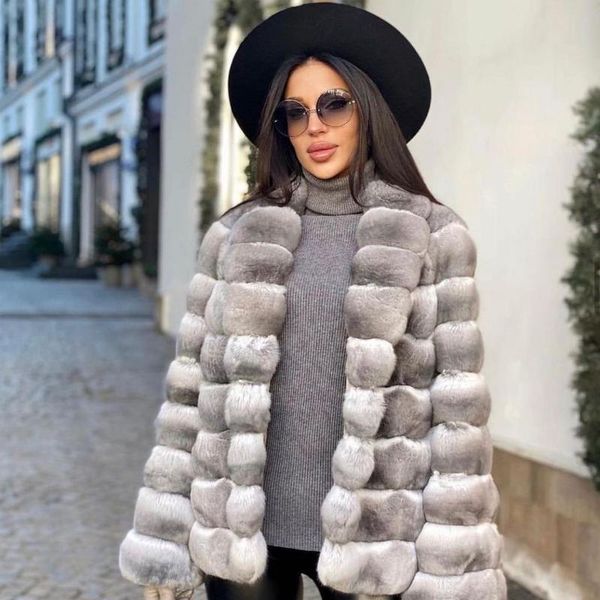 

women's fur & faux fursarcar fashion genuine rex imitate chinchilla color thick warm winter women wrap coat slim female, Black