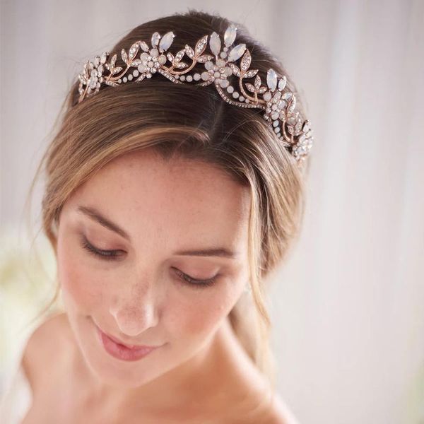 

hair clips & barrettes gold silver color wedding bridal jewelry milk crystal rhinestone women accessories princess half tiaras crowns pagean, Golden;silver