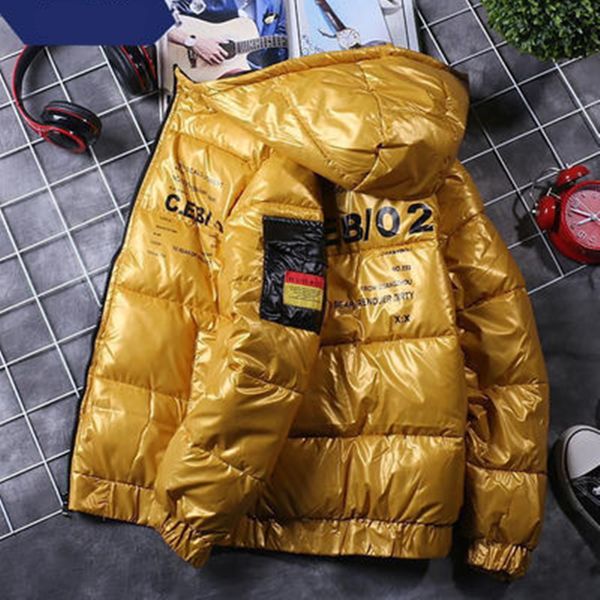 

men glossy down parkas fashion trend letter couples thicken zipper hooded outerwears designer winter male luxury bread punk jackets coats, Black
