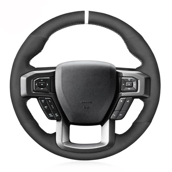 

steering wheel covers hand-stitched black suede white marker car cover for f150 f-150 2021