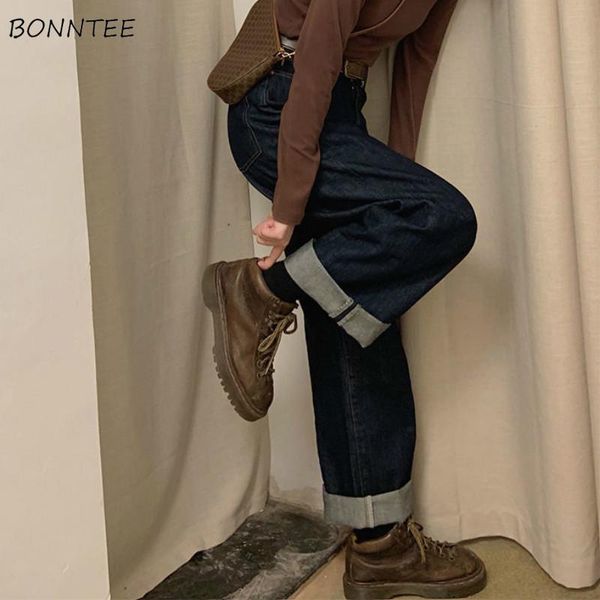 

women's jeans women retro blue wide-leg trousers slouchy jean loose simple classic student autumn full female harajuku ins denim leisur