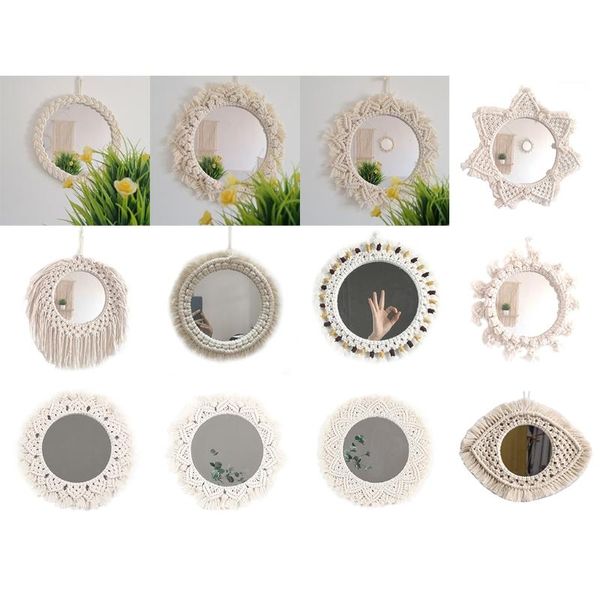 

mirrors wall-mounted round cotton rope braided tassel mirror wall sticker handmade hanging makeup for bedroom living room