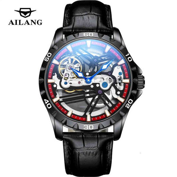 

nieuwe automatische mechanische horloge ailang holle mannen silen band spiraal kroon horloges 30m waterdichte lichtgevende business 6021, Slivery;brown