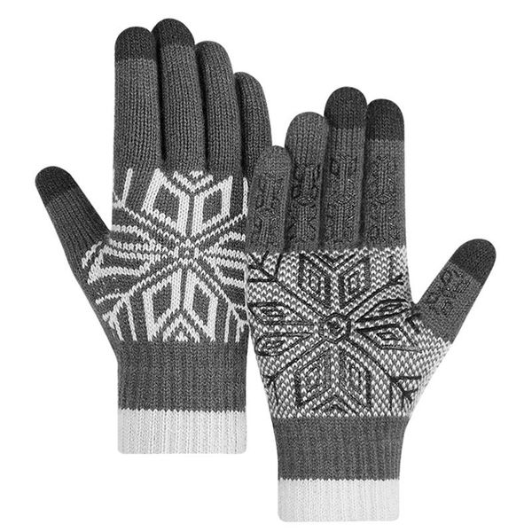 

1pair women men winter warm touch screen gloves cycling snow flower printing gift sensitive outdoor sports windproof non slip, Black